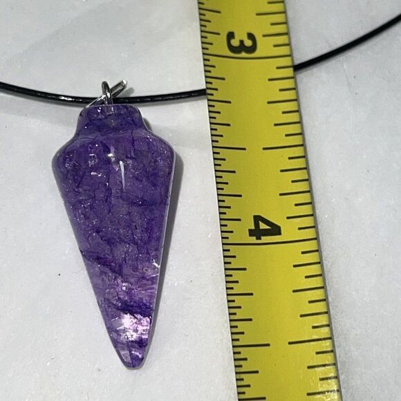Purple Crystal Quartz Point Pendulum Necklace, Set On 18” Black Wire - Picture 4 of 6